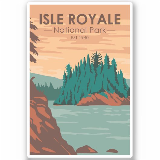 Sticker Parc national de l'Isle Royale Michigan Retro (Devant)