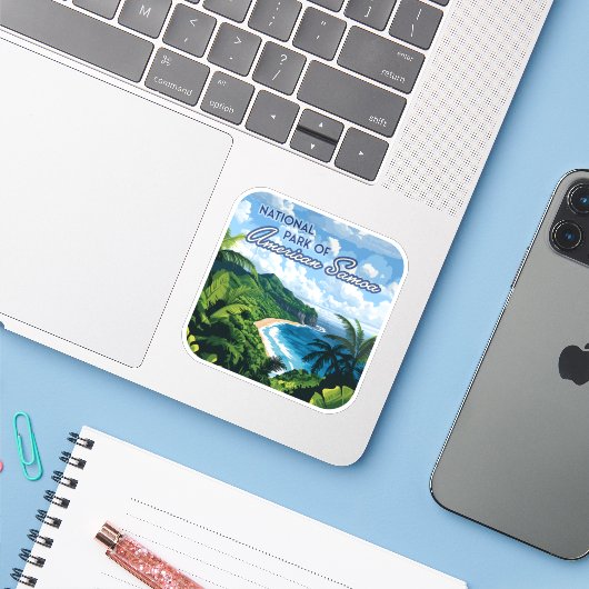Sticker Parc National de Samoa Américaines Plage Rainfores (Ordinateur portable avec iPhone)