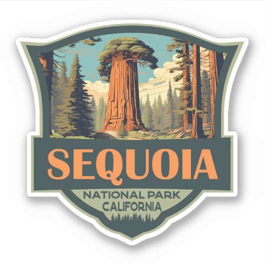 Sticker Parc national de Sequoia Illustration Rétro (Devant)