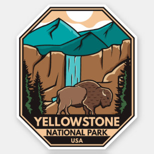 Sticker Parc national de Yellowstone Rétro minime de bison