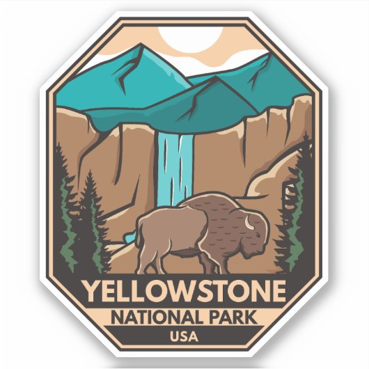 Sticker Parc national de Yellowstone Rétro minime de bison (Devant)