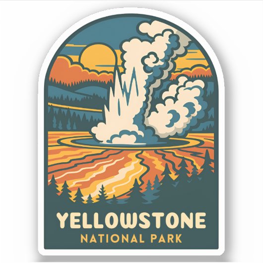 Sticker Parc national de Yellowstone, Vintage voyage rétro (Devant)