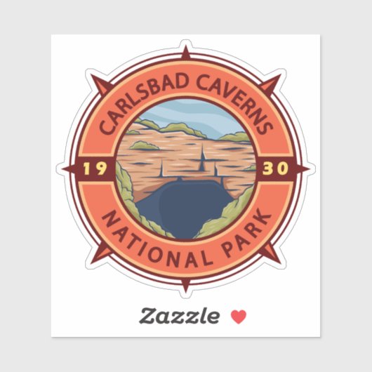 Sticker Parc national des Cavernes Carlsbad Compas rétro (Feuille)