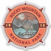 Sticker Parc national des Rocheuses Elk Retro Compass (Devant)