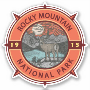 Sticker Parc national des Rocheuses Elk Retro Compass