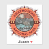 Sticker Parc national des Rocheuses Elk Retro Compass (Feuille)