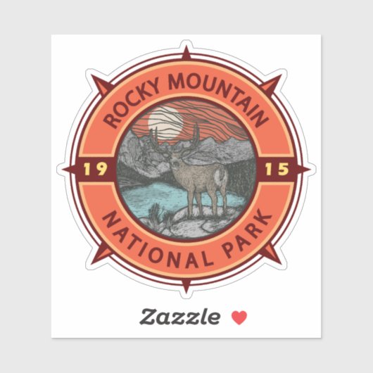 Sticker Parc national des Rocheuses Elk Retro Compass (Feuille)