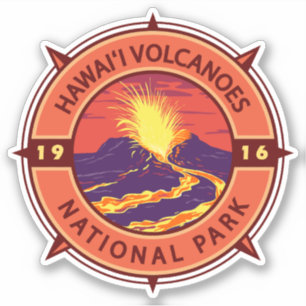 Sticker Parc national des volcans d'Hawaii Compas rétro