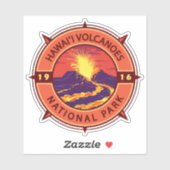 Sticker Parc national des volcans d'Hawaii Compas rétro (Feuille)