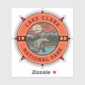 Sticker Parc national du lac Clark Brown Ours Rétro Compas (Feuille)