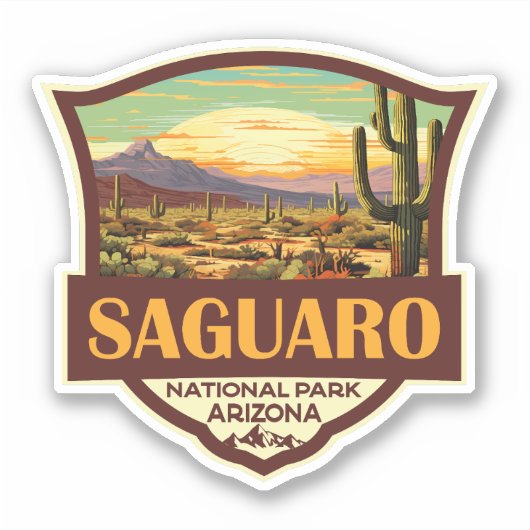 Sticker Parc national du Saguaro Illustration Rétro (Devant)