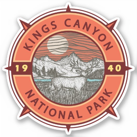 Sticker Parc national Kings Canyon Mule Deer Retro Compass (Devant)