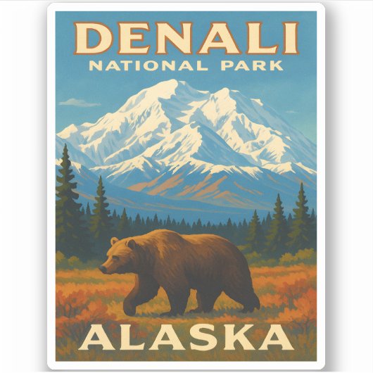 Sticker Parc national Retro Vintage voyage Denali Alaska (Devant)