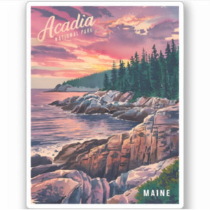 Sticker Parc national Vintage voyage Acadia Maine Bord de