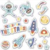 Sticker Paresseux de l'espace Étoiles Planètes Enfants (Devant)