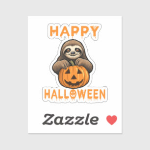 Sticker Paresseux mignon drôle tenant une citrouille