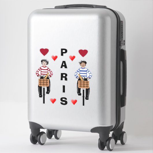 Sticker PARIS fille et garçon à vélo amour coeur (Sur valise)