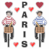 Sticker PARIS fille et garçon à vélo amour coeur (Devant)