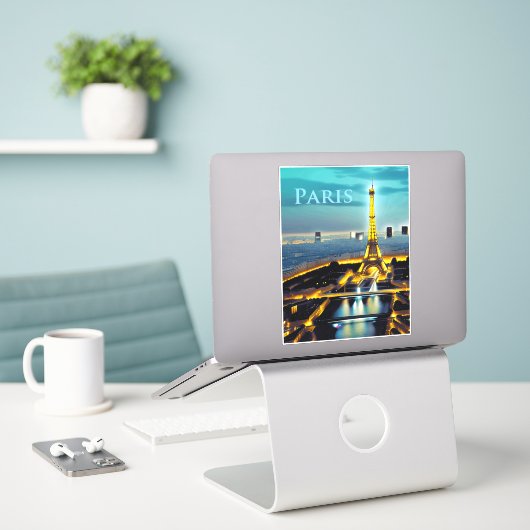 Sticker Paris sous un ciel bleu turquoise (Ordinateur portable sur le bureau)