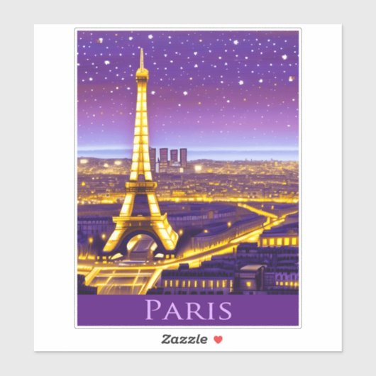 Sticker Paris sous un ciel étoilé violet (Feuille)