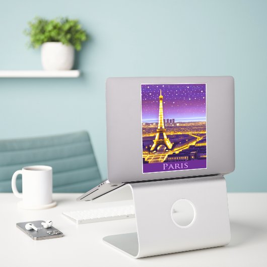 Sticker Paris sous un ciel étoilé violet (Ordinateur portable sur le bureau)