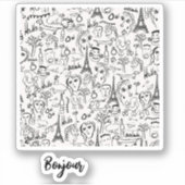Sticker Paris Street Scene Bonjour par © Cathy Thompson (Devant)