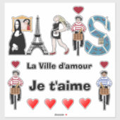 Sticker Paris ville de l'amour Je vous aime (Feuille)