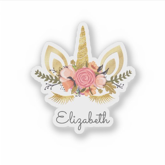 Sticker Parties scintillant adorable Unicorne, Fleurs - Pe (Devant)
