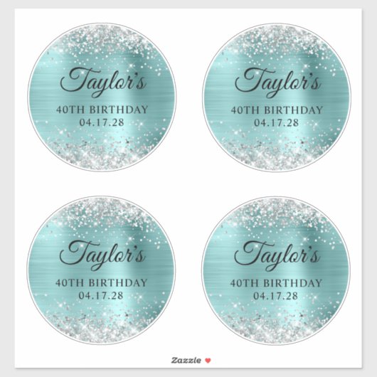 Sticker Parties scintillant Argent & Turquoise 40e anniver (Feuille)