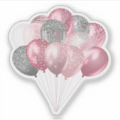 Sticker Parties scintillant Balloon Bunch rose et argent (Devant)