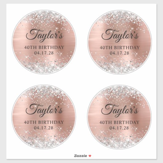 Sticker Parties scintillant d'argent Rose or 6" Cercles 40 (Feuille)