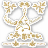 Sticker Parties scintillant d'or Joyeux Noël, Père Noël (Devant)