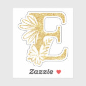 Sticker Parties scintillant d'or Monogramme initial E Flor (Feuille)
