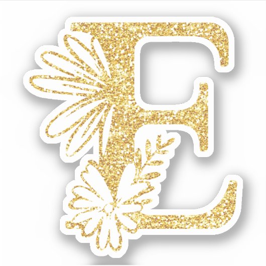Sticker Parties scintillant d'or Monogramme initial E Flor (Devant)