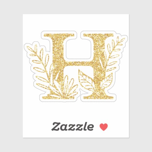 Sticker Parties scintillant d'or Monogramme initial H Flor (Feuille)