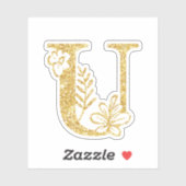 Sticker Parties scintillant d'or Monogramme U Floral initi (Feuille)
