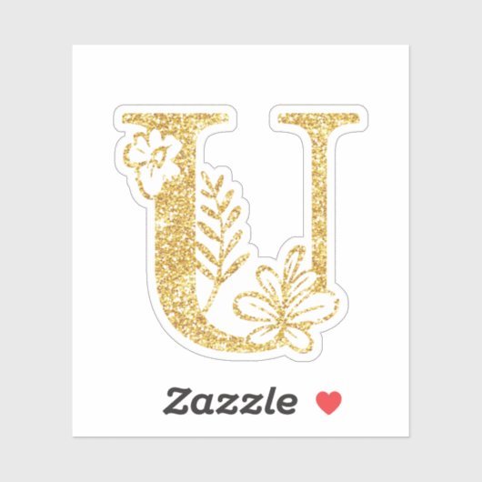 Sticker Parties scintillant d'or Monogramme U Floral initi (Feuille)