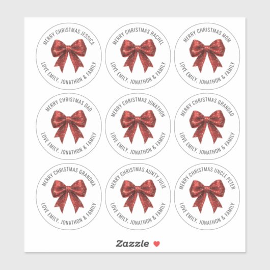 Sticker Parties scintillant rouge Bow noms individuels Joy (Feuille)