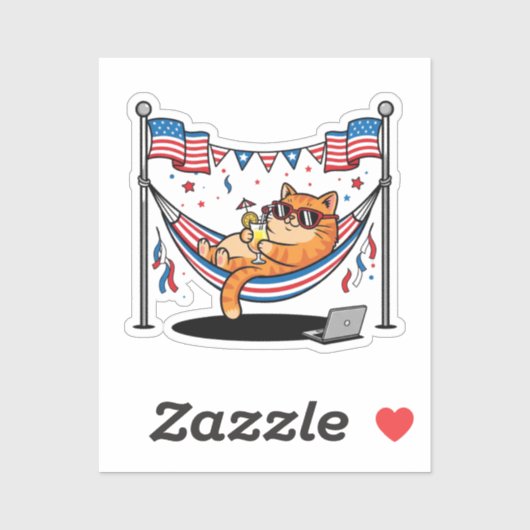 Sticker Pas de travail, tout Purr - Lazy Patriotic Chat (Feuille)