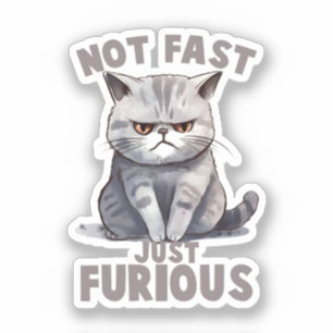Sticker Pas rapide, juste furieux - Humour de chat gris
