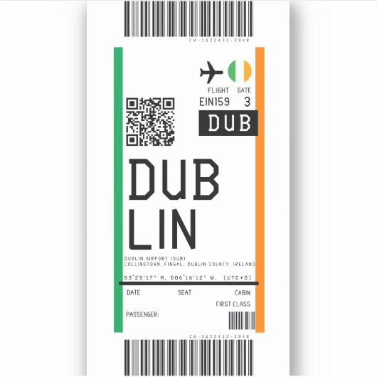 Sticker Passe d'embarquement à Dublin (DUB) (Devant)