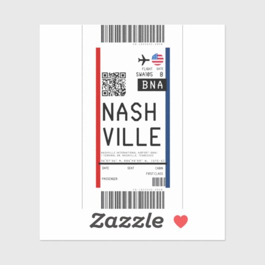 Sticker Passe d'embarquement à Nashville (BNA) (Feuille)