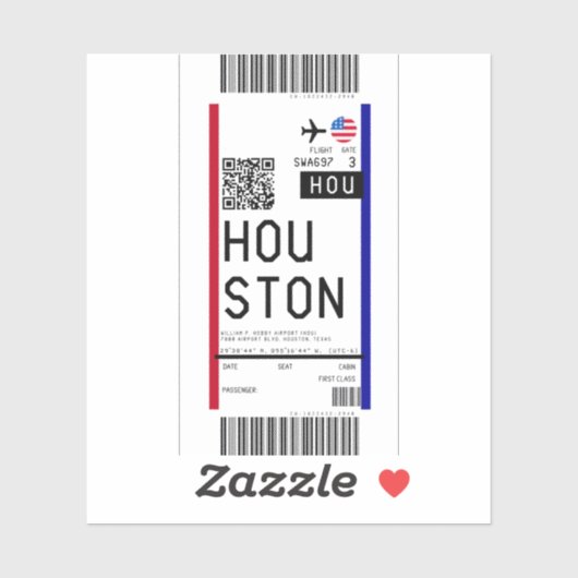 Sticker Passe d'embarquement pour Houston (HOU) (Feuille)