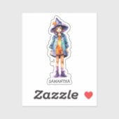Sticker Pastel Cute Witch Girl Halloween esthétique (Feuille)