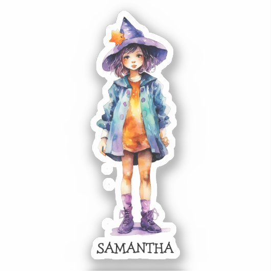 Sticker Pastel Cute Witch Girl Halloween esthétique (Recto)
