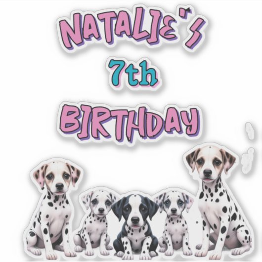 Sticker Pastel Dalmatian Dogs Birthday Party (Devant)