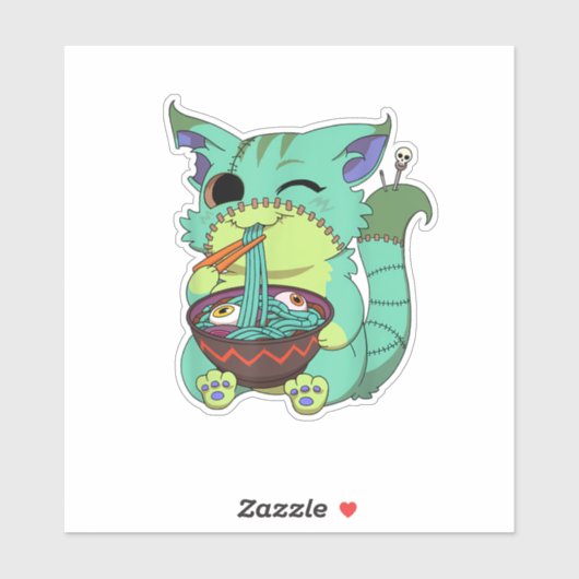 Sticker Pastel Goth Creepy Anime Ramen Cat Halloween T-Shi (Feuille)