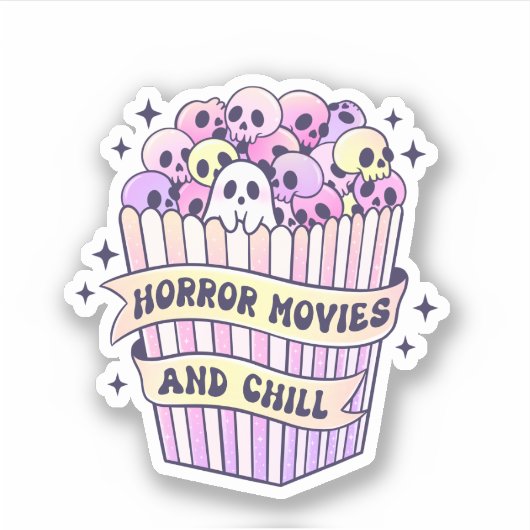 Sticker Pastel Goth Horror Movies & Chill Skuls (Devant)