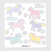Sticker Pastel stylisé mignon Cheval et fer à cheval (Feuille)
