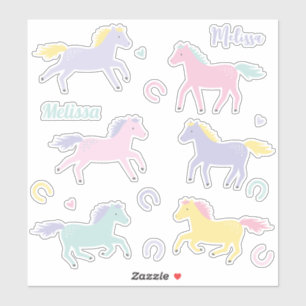 Sticker Pastel stylisé mignon Cheval et fer à cheval
